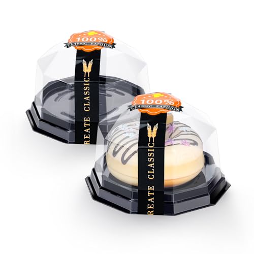 50Pack Plastic Mini Bundt Cake Containers with Lids, 50 Stickers
