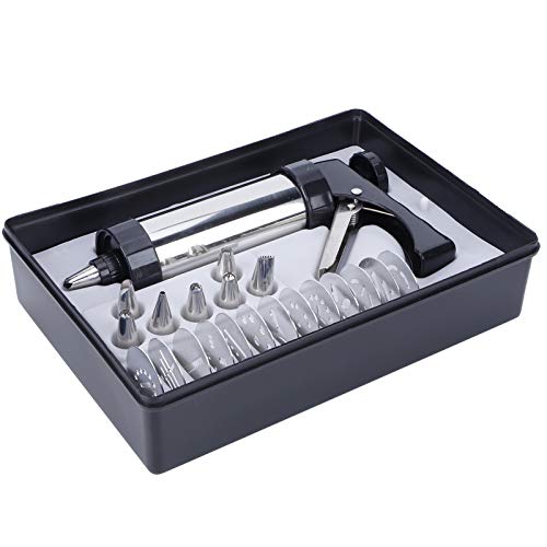 Stainless Steel Cookies Press, Cookie Press Gun Kit with 13 Cookie Discs and 7 Piping Tips for for DIY cake Maker Baking Supplie