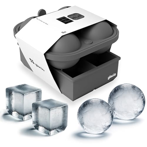 Silicone Ice Cube Trays, 2 Inch Square Ice Molds & Sphere Combo, BPA Free - color: Large 6+4 (Charcoal)