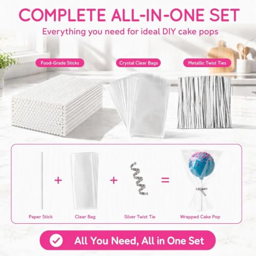 600Pcs Lollipop Stick, 6IN Cake Pop Sticks with Clear Treat Bags & Silvery Twist Ties, Cake Pops Making Tools for Lollipops, Candies, Chocolates Cookies - color: Silvery 600Pcs
