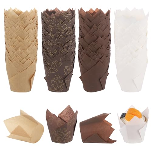 400pcs Tulip Cupcake Liners for Baking Cups Greaseproof Tulip Muffin Liners Premium Muffin Baking Cups Liners Holders for Party, Christmas, Weddings, Birthday