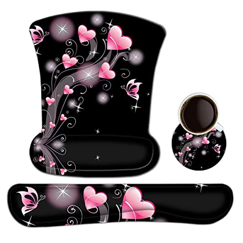 ToLuLu Keyboard Wrist Rest Pad Ergonomic Mouse Pad Set, Cute Mousepad - color: Pink Hearts