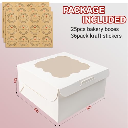 25Pcs Cookie Boxes with Window for Macarons Pastry 6x6x3Inches - size: 6x6x3inches/25pcs