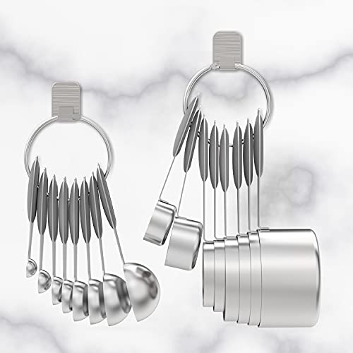Wildone Stainless Measuring Cups and Spoons Set with Silicone Handle, 16pcs - color: Gray