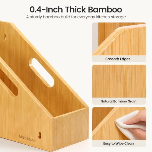 Libreshine Slim Bamboo Cutting Board Holder & Baking Sheet Organizer