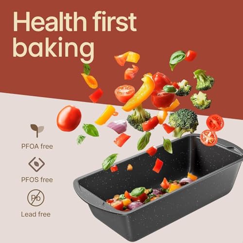 Nonstick Loaf Pan Set Pack of 1, Carbon Steel 11" Large Baking Bread Pan, Oven Safe Up to 450°F, PFOA, PFOS, PTFE Free, Space Saving Stackable Design, Stain Resistant, Dishwasher Friendly, Gray Marble - color: Gray Marble, size: 1 Pack
