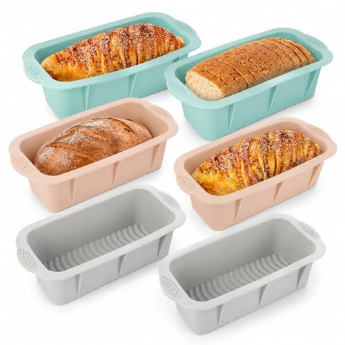 RHBLME 6 Pack Silicone Loaf Pan - Non-Stick Silicone Bread Loaf Pan, 10 x 4.9 x 3.9 Inch, For Bread, Meatloaf & More