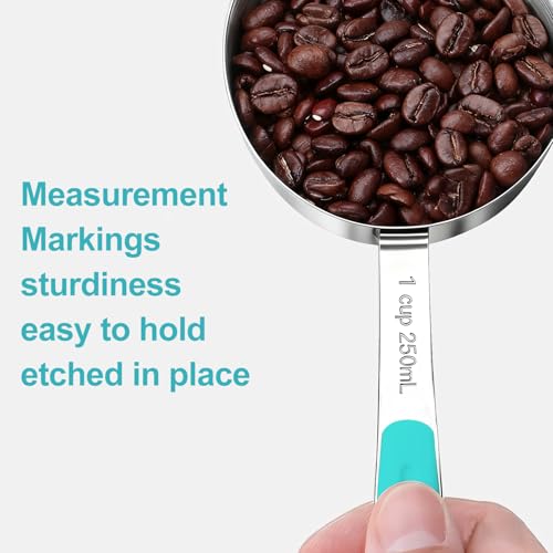 Bopei 10-Pcs Stainless Steel Measuring Cups & Spoons Set, Aqua Sky Handles - color: Aqua Sky