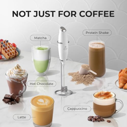 Zulay Kitchen Powerful Milk Frother Wand With Duracell Batteries - Ultra Fast Handheld Drink Mixer - Electric Whisk Foam Maker for Coffee, Lattes, Cappuccino & Matcha - Triple Whisk - Luna White - color: 12 - White, size: Triple Whisk + Batteries