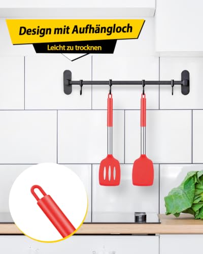 Pack of 2 Silicone Solid Turner, Non Stick Slotted Kitchen Spatulas, High Heat Resistant BPA Free Cooking Utensils, Ideal Cookware for Fish, Eggs, Pancakes(Red) - color: Red