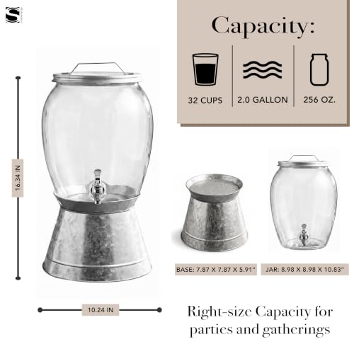 Style Setter Jaxon Glass Beverage Dispenser with Galvanized Base, 2 Gal - color: Galvanized Base