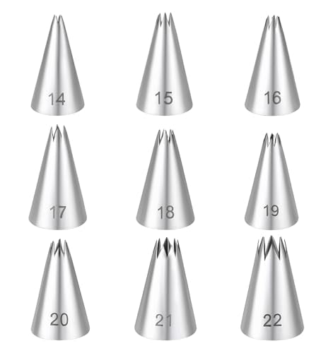 9 Pcs Star Piping Tip, Stainless Steel Star Shaped Piping Nozzles Set