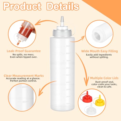 6 Pack 32 oz Condiment Squeeze Bottles, Wide Mouth & Leak Proof - size: 32 Ounces (Pack of 6)