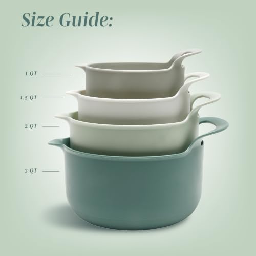 COOK WITH COLOR Nesting Plastic Mixing Bowl Set with Pour Spouts and Handles, Sage, 4 Piece Non-Slip - color: Sage, size: 4 Piece Non-Slip
