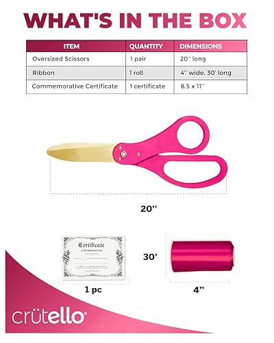 Crutello Ribbon Cutting Ceremony Kit - 20" Gold Scissors, Pink Handle - color: Pink / Pink