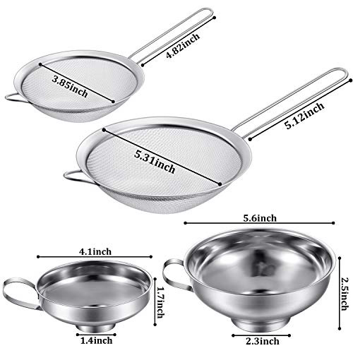 Boao 4 Pcs Stainless Steel Canning Funnels with Fine Mesh Strainer,Silver