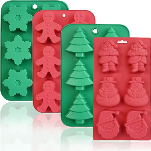 HKNMTT Christmas Silicone Soap Molds, 4 PCS Large Size Xmas Soap Cake Mold Set, 3D Tree Snowflake Gingerbread Santa Snowman Moulds for Home DIY Gifts Candles Chocolate Ice Cube Bath Bombs Jelly - style: Christmas 4PCS