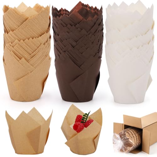 Tecbeauty 300pcs Cupcake Liners Muffin Liners Tulip Baking Cups Greaseproof Paper Wrapper for Party, Christmas (Multicolor) - color: Multicolor