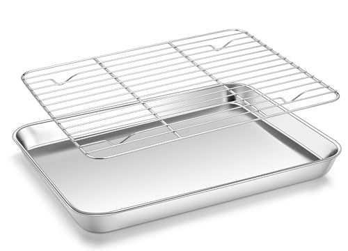 Homikit 10x12 Inch Stainless Steel Quarter Sheet Pan with Wire Cooling Rack - size: 12.4x9.6x1