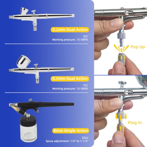 OPHIR 1/5HP Airbrush Compressor Kit with 3 Airbrushes, 3.2L Air Tank