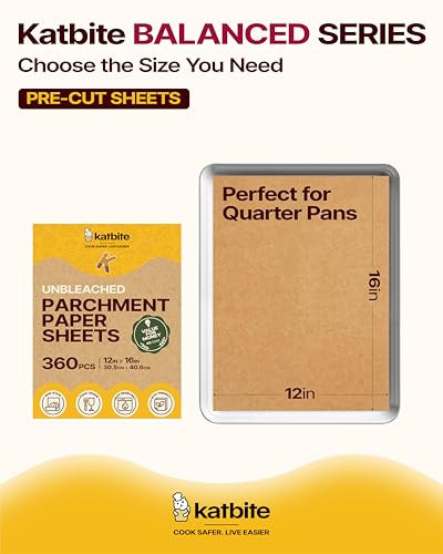 Katbite 12x16 Inch Parchment Paper Sheets 360PCS, Unbleached Non-Stick - size: 12x16 Inch 360 Pcs