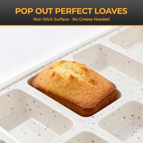Silicone Mini Loaf Pan 2 Pack with Reinforced Metal Frame 12-Cavity - color: Cream 12-Cavity