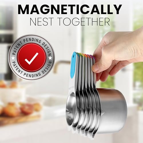 Spring Chef Magnetic Stainless Steel Measuring Cups Set of 7 Patented, Neon - color: Neon, size: Magnetic - Set of 7