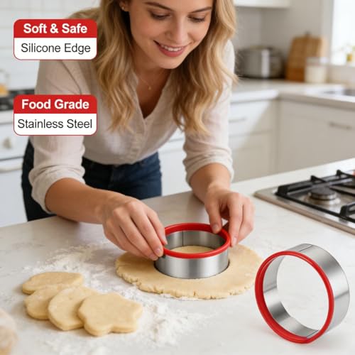 3-Piece Round Cookie Cutter Set, Stainless Steel 3/4/5 Inch - style: Round