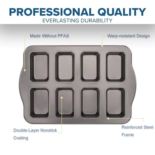 Mini Loaf Baking Pans Set 8-Cavity with 200 PCS Parchment Liners, Nonstick Bakeware Rectangle Bread Pan, Heavy Duty Banana Bread Pan, Grey - size: 14x9.39x1.3 Inch