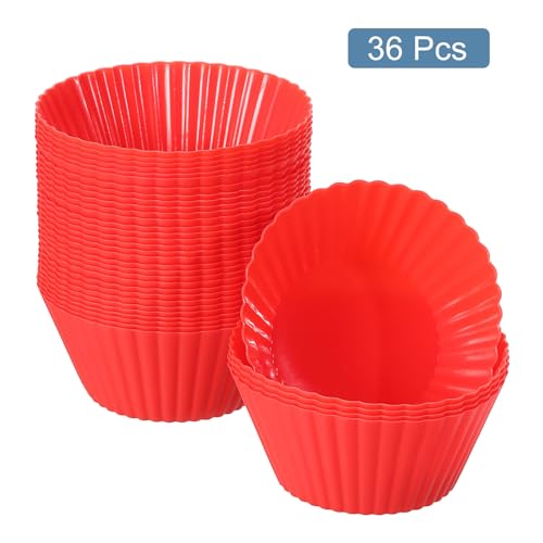 uxcell 36Pcs Silicone Cupcake Liners Non-Stick Baking Cup Red - color: Red, size: 3.5cm/1.4inch