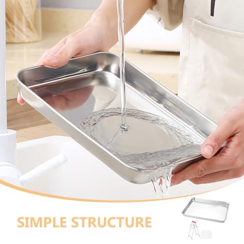 BESTOYARD Stainless Steel Rice Roll Tray Rectangular Steamer Pan 10.43 X 8.07 X 0.47 in Flat-Bottom Baking Sheet with Gripper and Scraper for Homemade Rice Noodles Serving and Kitchen Use