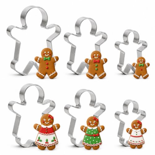 6-Piece Christmas Gingerbread Cookie Cutters, Man & Woman, 3 Sizes - style: style5
