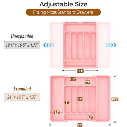 ukeetap Extra Large Expandable Silverware Organizer, Flatware Tray, Pink - color: Pink