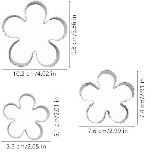 Comais Rose Petals Flower Cookie Cutters Set Stainless Steel 3Pcs Large