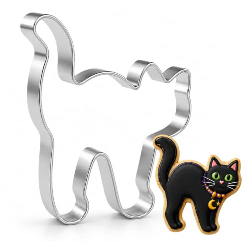 Large Halloween Black Cat Cookie Cutter, 2.83in Stainless Steel - color: silver 2