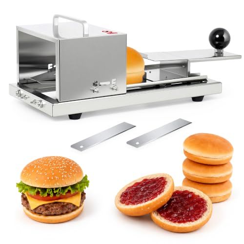 Manual Bagel Slicer,Adjustable Thickness Hamburger Bagel Cutter Slicer,with 2 Stainless Steel Blade Commercial Bread Slicer Machine