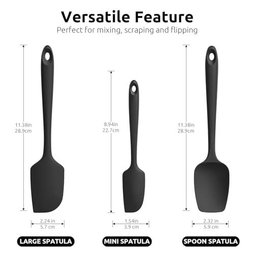 U-Taste Silicone Spatula Set, 600ºF High Heat Resistant, 3-Pcs, Black - color: Black