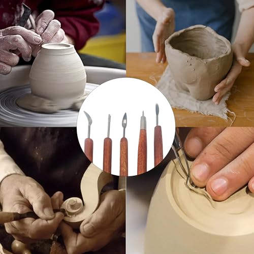 AUXBC 6Pcs Double-Sided Pottery & Clay Sculpting Tools Set, Smooth Wooden Handles Sculpting Polymer Tools for Embossing, Carving, Modeling with Polymer Clay, Fondant, Dough