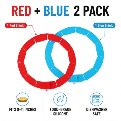 Adjustable Silicone Pie Crust Shield Edge Protector 2 Pcs Blue&Red - color: Red and Blue