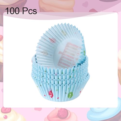 HARFINGTON 100 Count Cupcake Liners Cupcake Cups Birthday Candles - color: Light Blue