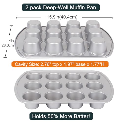 Deep Well Muffin Pan, 12-Cup, 2-Pack, 1.77-Inch Deep Cups