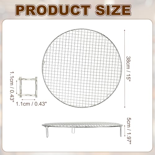 uxcell 15 Inch Round Cooking Rack, Stainless Steel Canning Racks with Legs, Barbecue Mesh Grill for Baking Cooling Steaming Cookware - size: 15 Inch