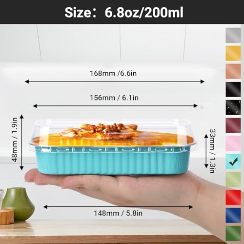 EUSOAR Baking Cups with Lids, 25pcs 6.8oz 6.5"x2.5"x1.2" Disposable Aluminum Foil Mini Loaf Cake Pans Tin with Lids，Cupcake Ramekins Baking Cups Containers Cheesecake Creme Brulee Ramekins Pan - color: Blue, size: 25pcs