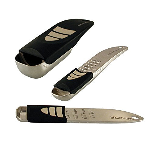 KitchenArt Cook’s Pro Adjust-A-Measure Set, 3-Piece, Satin,Black and Silver - size: 3 Piece - Set