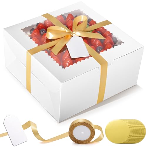 32Pcs 10 Inch Cake Boxes with Cake Boards (16Boxes & 16Boards) White - color: White