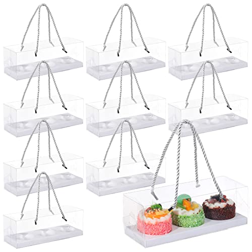 Thenshop 20 Pack Clear Cupcake Boxes with Handle and Insert, White - color: White