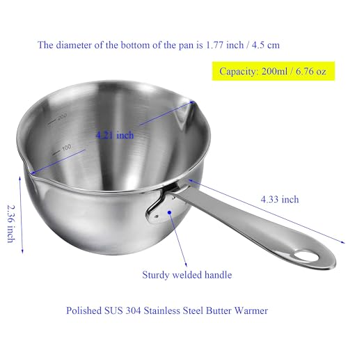 6.76 Oz Mini Butter Warmer Stainless Steel Small Melting Pot For Stove Top 0.2 Quart - size: 200 milliliters