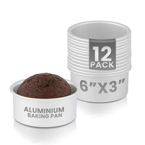 Restaurantware-Met Lux 6 x 3 Inch Straight-Sided Baking Tins, 12 Round Cake Pans - Oven-Ready, Freezable, Anodized Aluminum Round Baking Pans, Greaseproof, For Layer Birthday Cakes - size: 6 x 3 inch (Pack of 12)