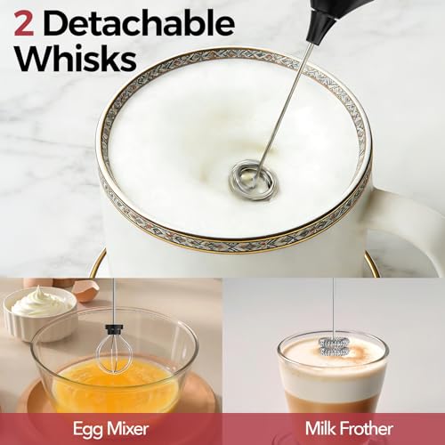 YARRAMATE Rechargeable Milk Frother, 3-Speed Electric Whisk, 2 Heads