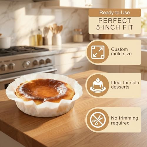5 Inch 100 Sheets Precut Parchment Liners for Cheesecake & Basque, Non-Stick, Oven & Air Fryer Safe - size: 5 inch